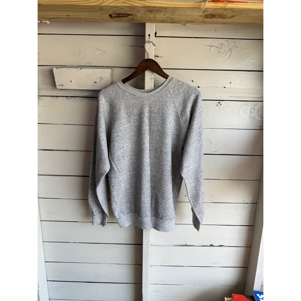 Vintage Mens Heather Gray Raglan Sleeve Crewneck Sweatshirt Fleece Pullover L